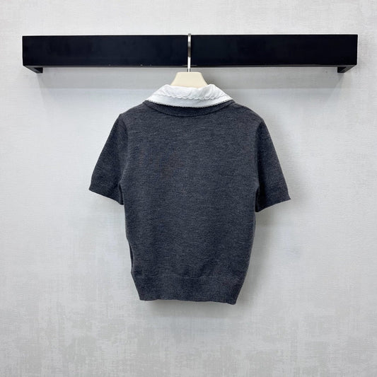 Miu Cashmere Polo Slate Gray Wool 350385