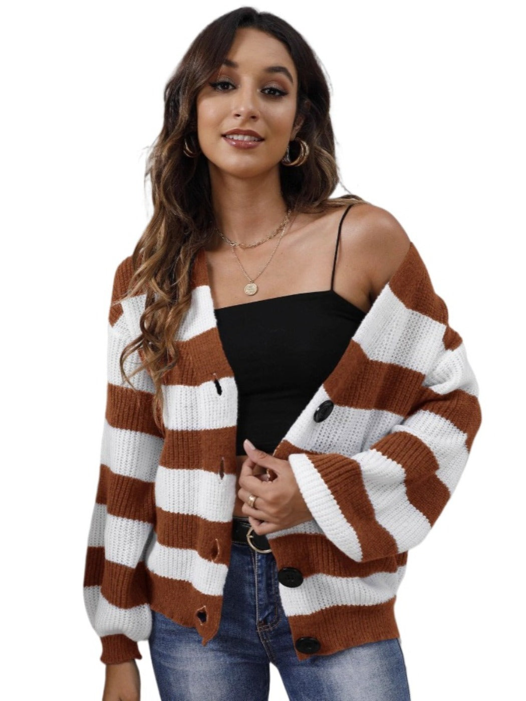 Crosa - Color-blocked Striped Knitted Cardigan with Buttons