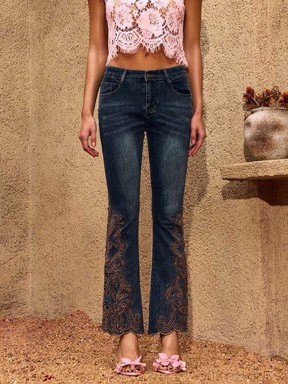 Kiara Cutout Rhinestone Flare Jeans