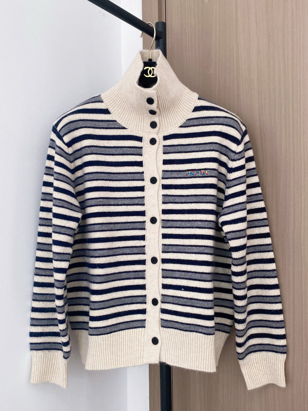 Prada 2025 Two-Tone Cardigan Brown and White Wool
