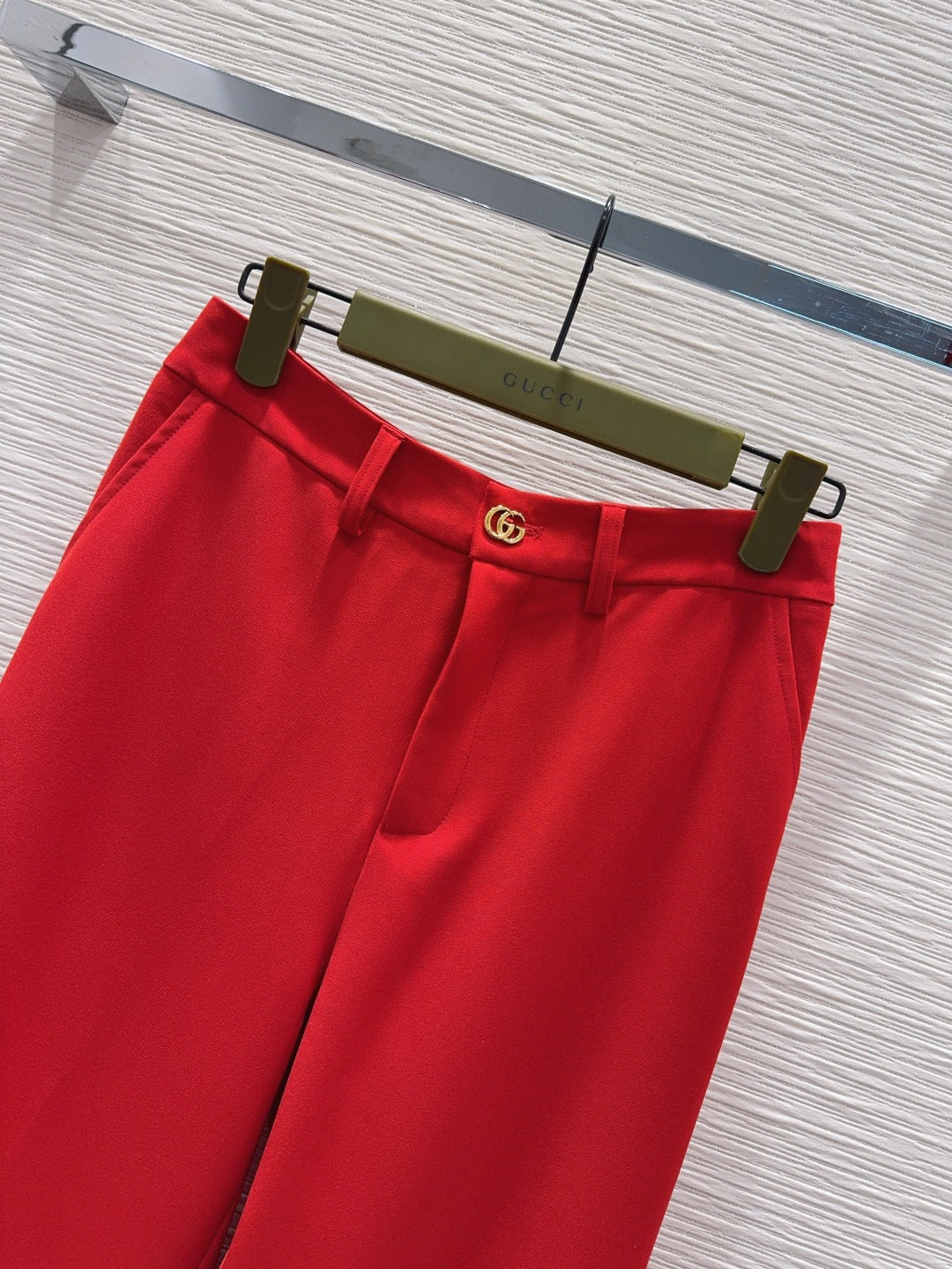 GG Crêpe Elegant Trousers With Double G Button Red Wool 346705