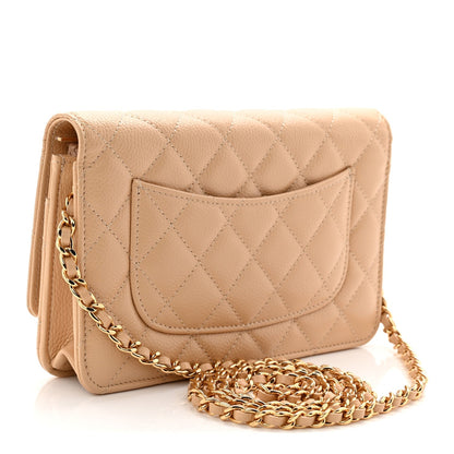 Caviar Quilted Wallet on Chain WOC Beige
