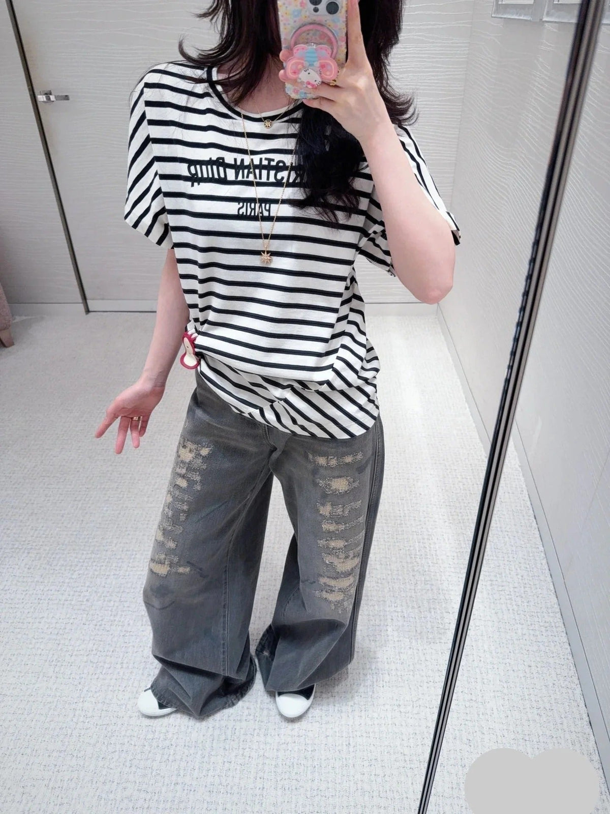 DIOR 25S RIPPED WIDE-LEG PANTS 706
