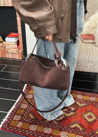 Suede Shoulder and Crossbody Bag With Leather Straps