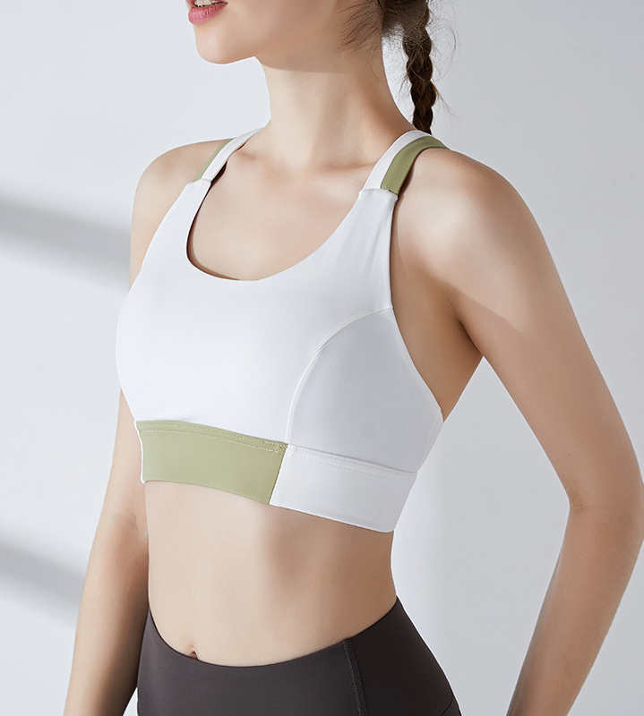Contrast Color Sports Bra Nude Fabric Yoga Suit Tight Beautiful Back Fast Dry Running Vest Women