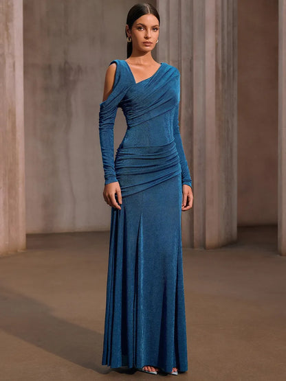 Natalia One Shoulder Ruched Maxi Dress