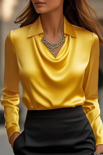 Temperamental Printed Simple Shirt Collar Ladies Top