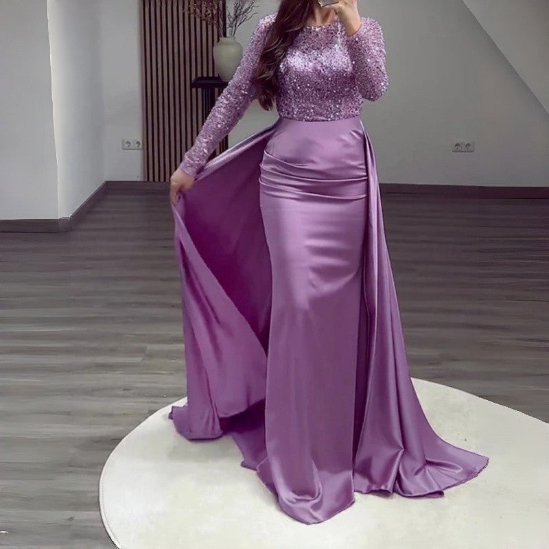 Long Sleeve Sequin Evening Gown