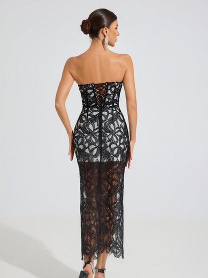 Iliana Noir Lace Corset Maxi Dress
