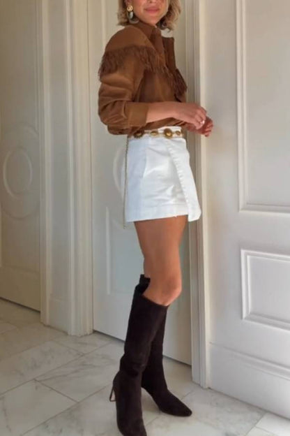 Taupe Clea Fringe Shirt