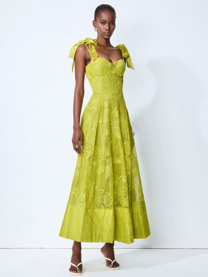 Ariana Romance Green Floral Lace Bow Strap Maxi Dress