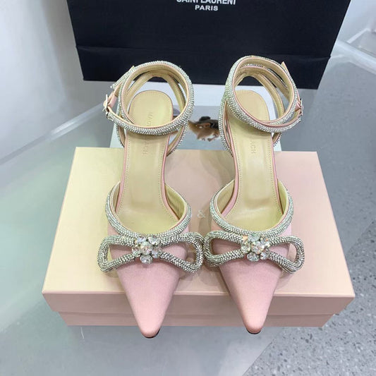 Mach & Mach Rhinestone Double Bow 65mm Sandals Pink Silk