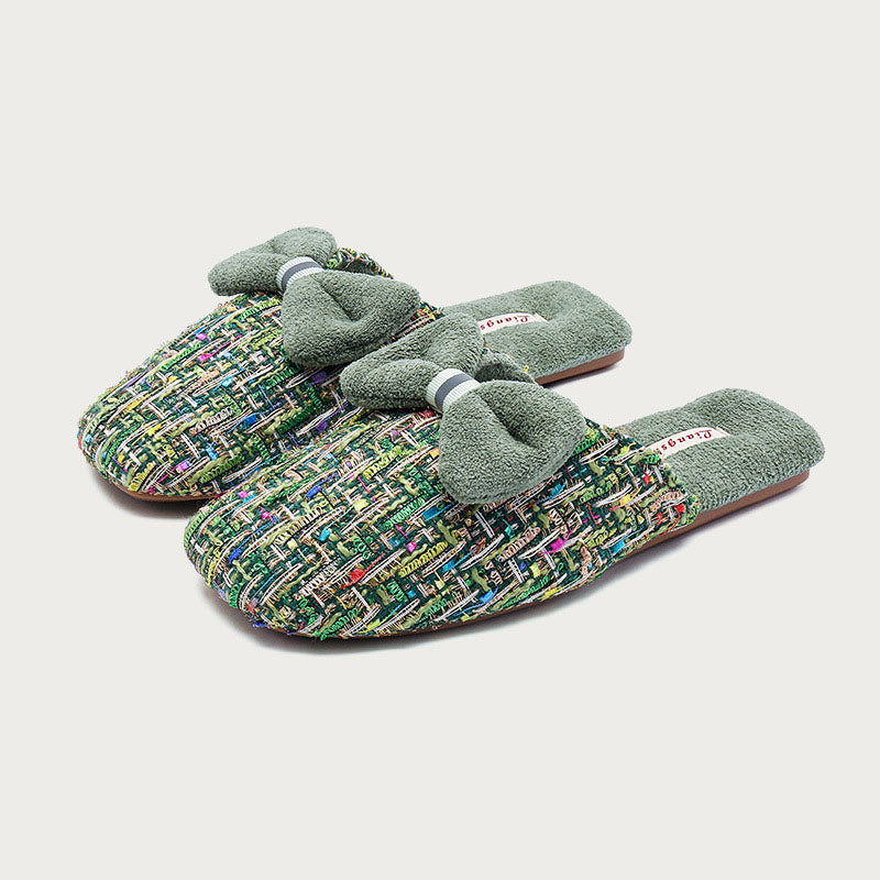Trendy Bow Knot Thicken Plush Indoor Slippers