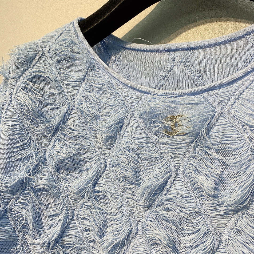 CC SS26 Feather-Trimmed Chiffon Top Light Blue Chiffon 350966