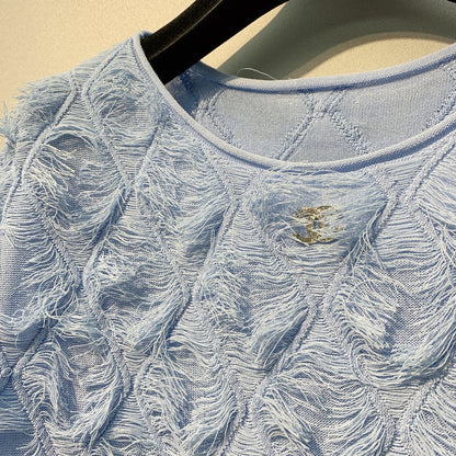 CC SS26 Feather-Trimmed Chiffon Top Light Blue Chiffon 350966