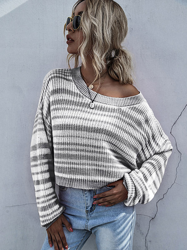 Urban Contrast Color Striped Round-Neck Sweater