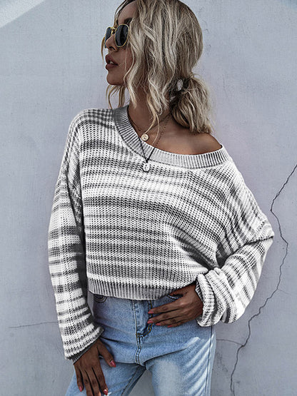 Urban Contrast Color Striped Round-Neck Sweater