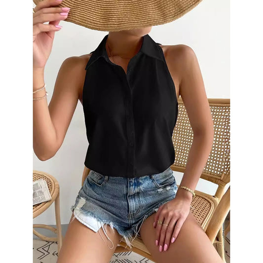 Loose Plus Size Solid Color Split-Joint Lapel Blouses