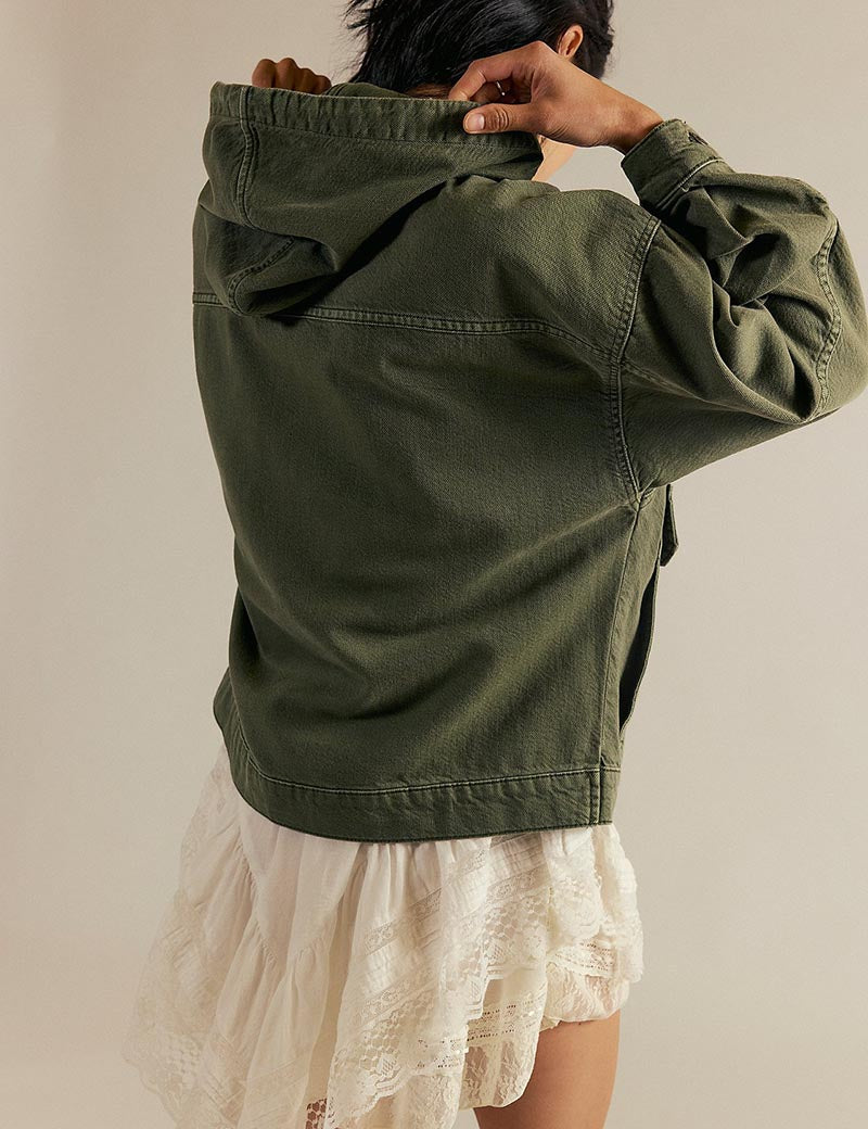 Casual Washed Denim Long Sleeve Hoodie