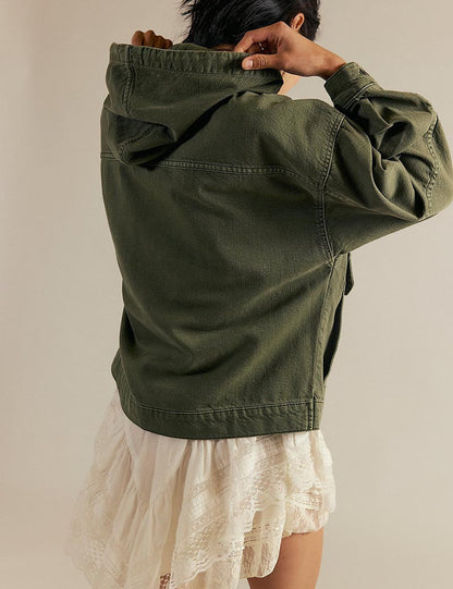 Casual Washed Denim Long Sleeve Hoodie