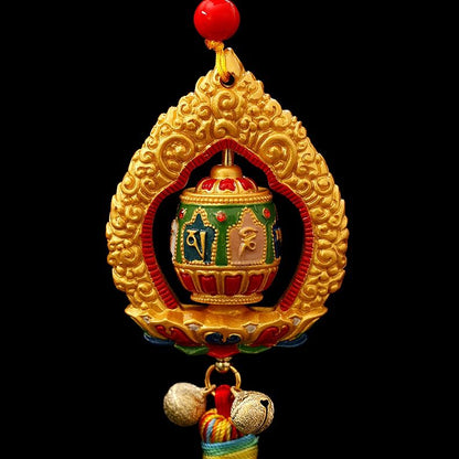 Tibetan Ping'An  Hung With Tantric Ten Phases Free Spinning Drum, Vajra Pestle Car Pendant Room Decor Pendant