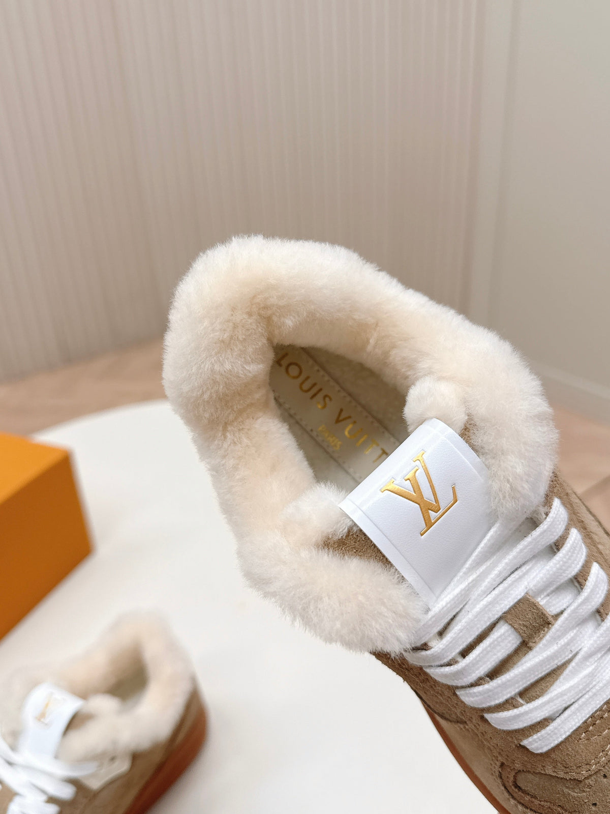 LV Stadium Sneaker White Brown Suede Wool 595425