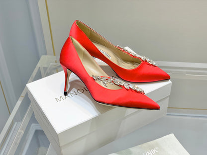 Manolo Women's Nadira Pumps 70 Light Red Satin