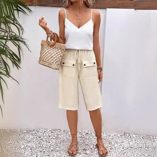 Solid Color Loose Fit Cargo Shorts