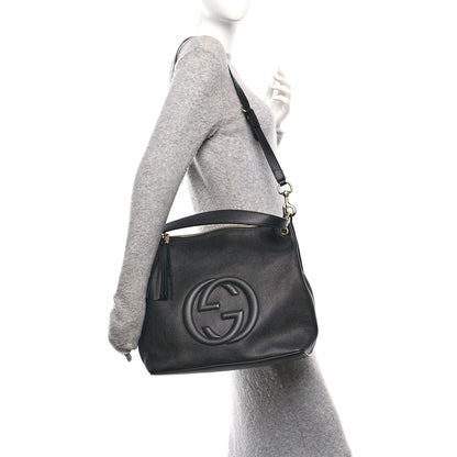 Pebbled Calfskin Large Soho Hobo Black