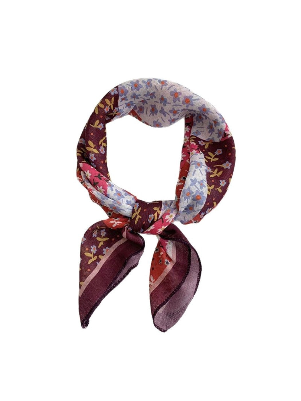 Haila - 20" Colorblock Floral Square Headscarf - Spring Essential