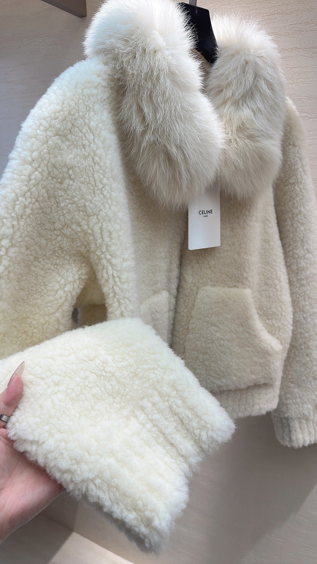 CELINE Shearling White Coat 333253