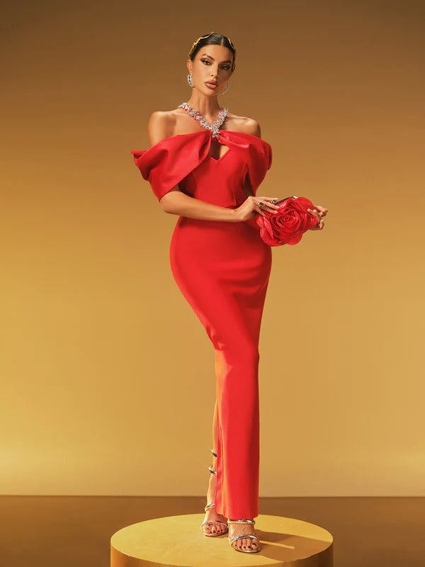 Hexelle Halterneck Crystal Bandage Dress