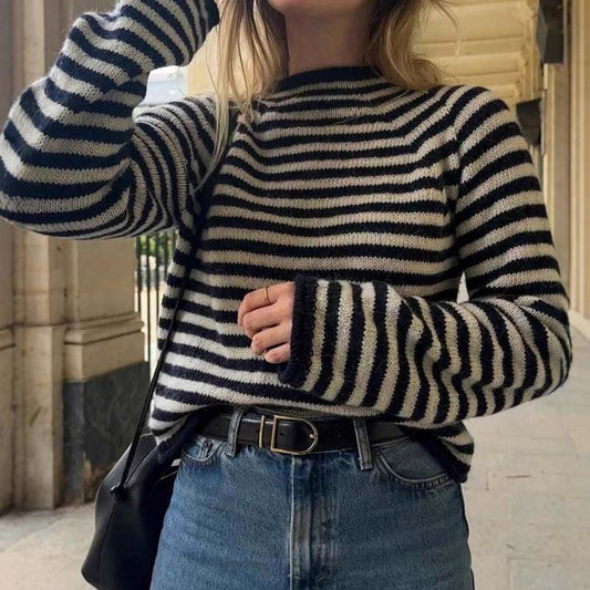 Trendy Striped Color Block Pullover Knit Sweater