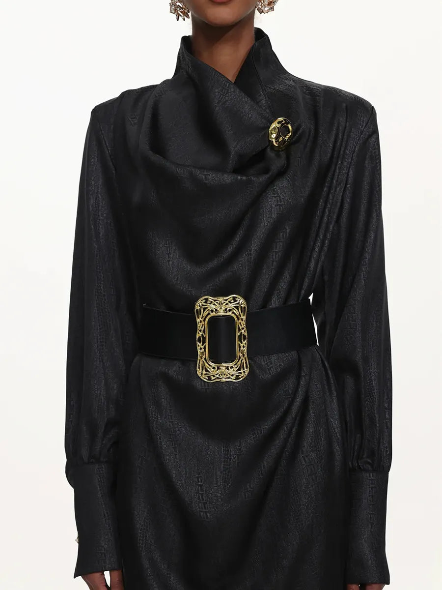 Azariah Cowl Neck Long Sleeve Belted Maxi Dress