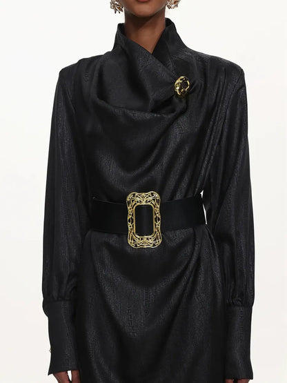 Azariah Cowl Neck Long Sleeve Belted Maxi Dress