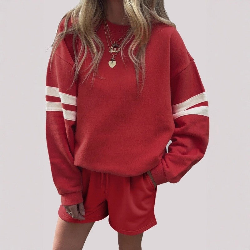 Round Neck Hoodie Shorts Set