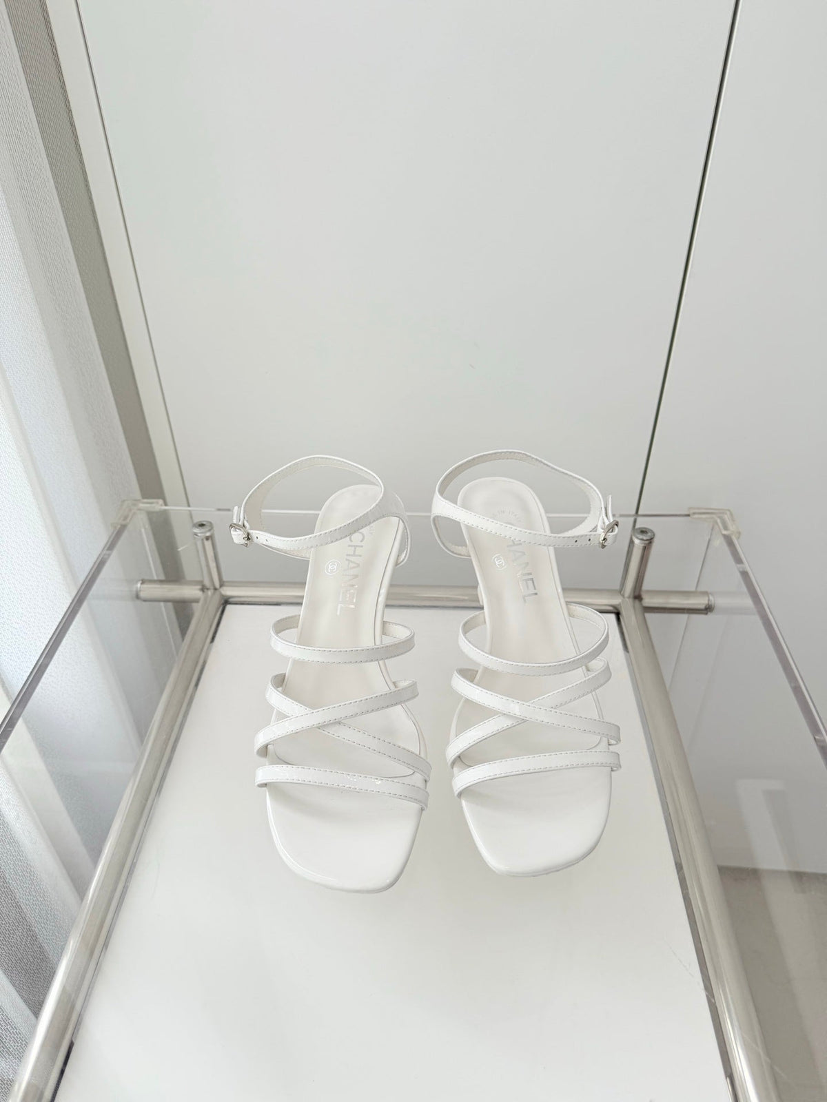 Chanel Cruise 26 Sandal 70mm White Lambskin 597358