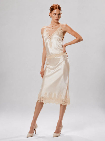 Emmeline Lace and Satin Panel Midi Set