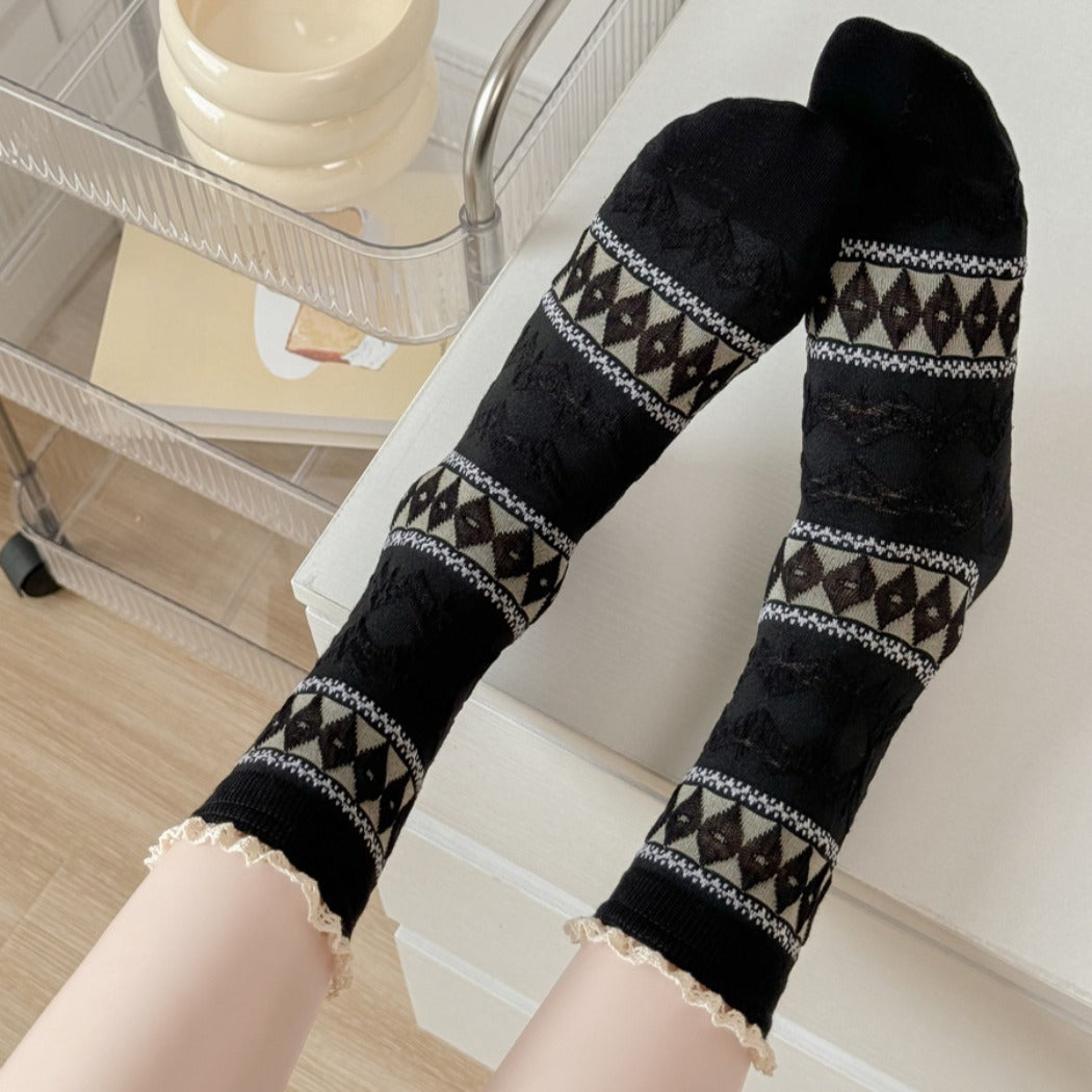 Rufia - Maillard Lace Trim Crew Socks - Elegant &amp; Warm