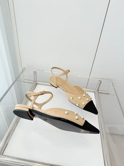 CC 26 Heeled Slingback With Pearl Toe Beige in Lambskin 597323