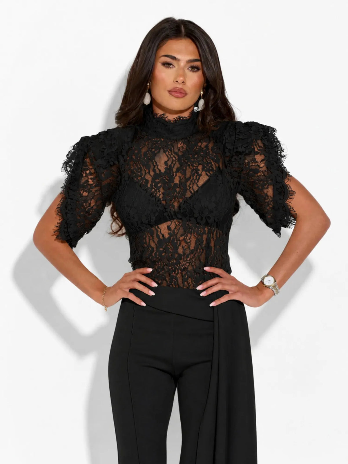 Rosalie Lace High Neck Top & Wide Leg Pants Set