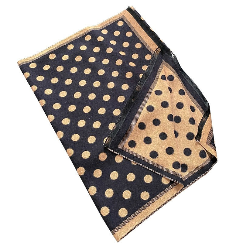 Double Sided Color Blocked Thick Warm Shawl With Polka Dots
