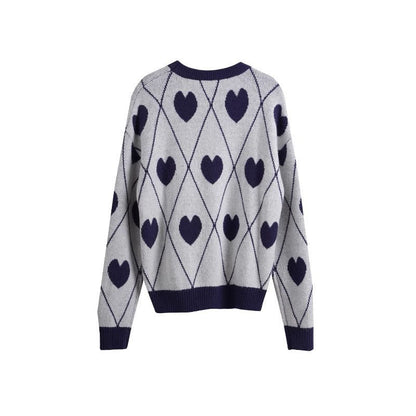 Sweet Heart Jacquard Crew Neck Knit Sweater