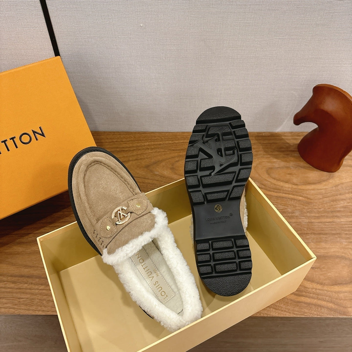 LV District Flat Loafer Dark Khahi Wool Suede 594853