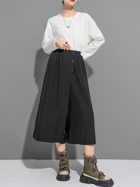 False Two High Waisted Solid Color Casual Pants Bottoms Culotte