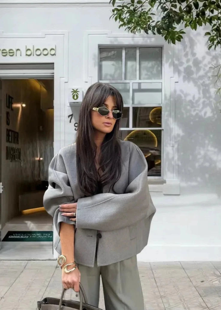 Minimalist V Neck Woolen Coat Wide Silhouette