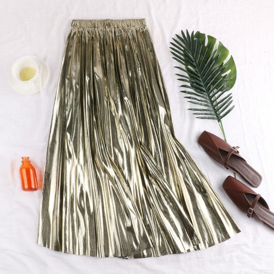 High Waist A-Line Pleated Midi Skirt