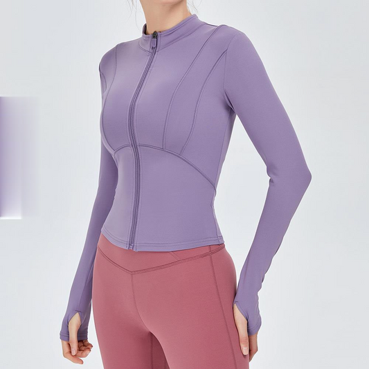 Nude Sports Coat Slim Yoga Suit Women'S Zipper Long Sleeve Fitness Top
