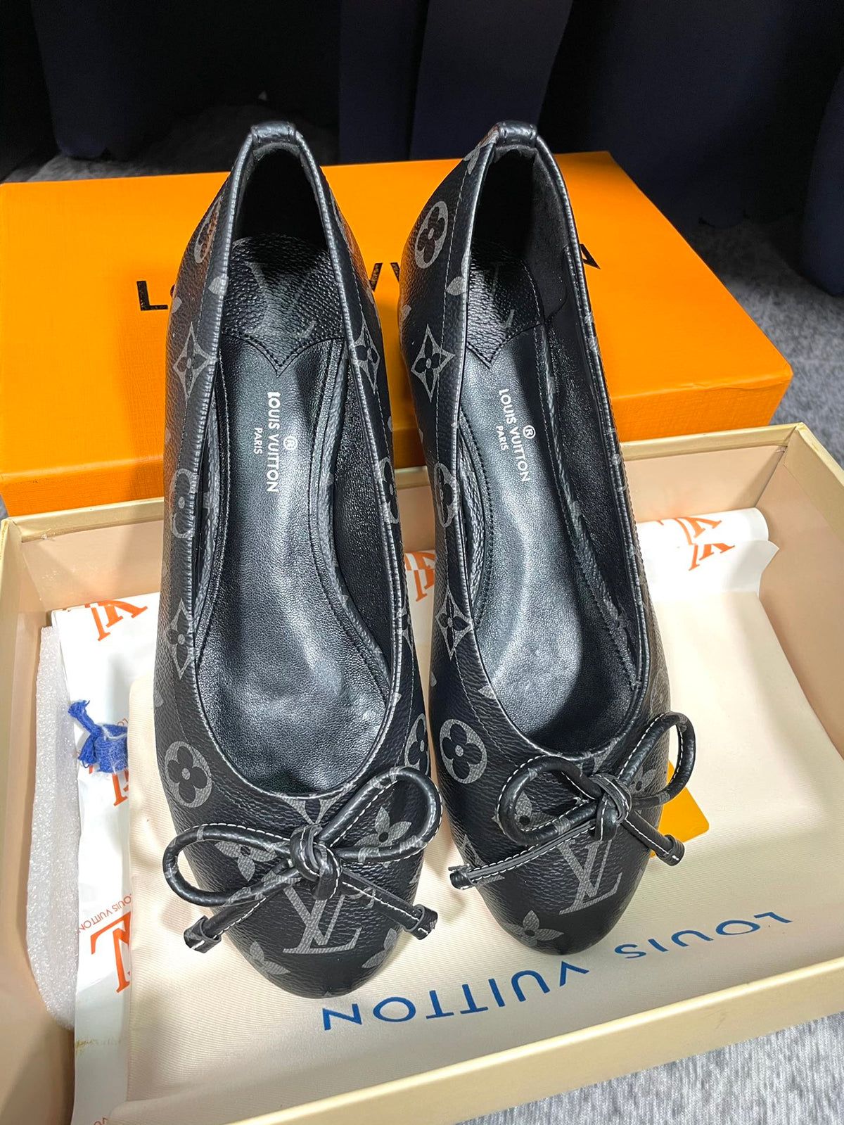 LV Butterfly Knot Black Ballet Flat Black Monogram Sheepskin