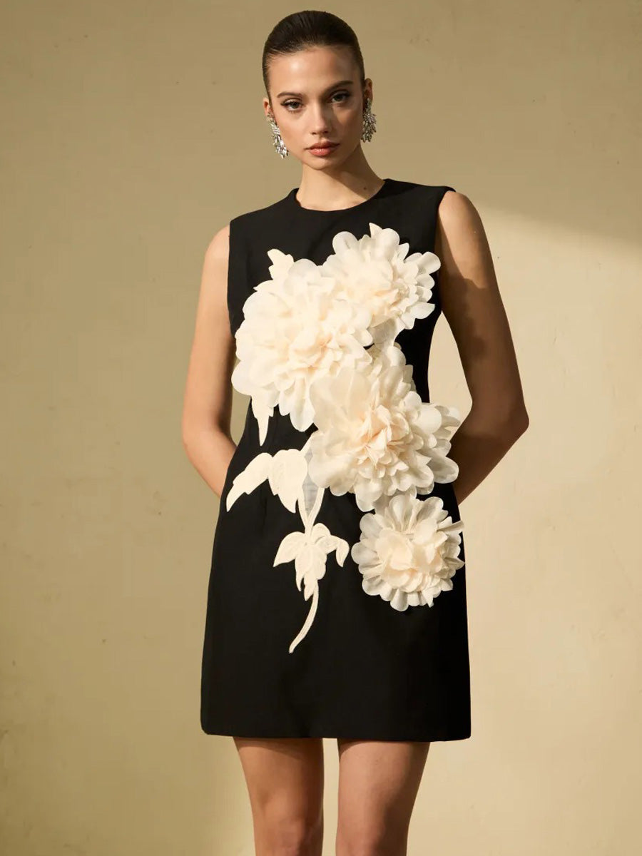 Brielle Floral Applique Sleeveless Mini Dress